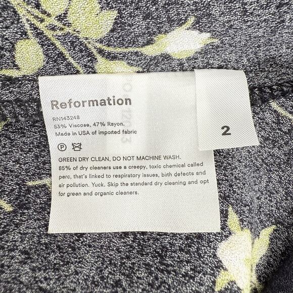 Reformation Floral Print Midi Dress Size 2 Black Floral Long Sleeve Cocktail - Picture 11 of 16